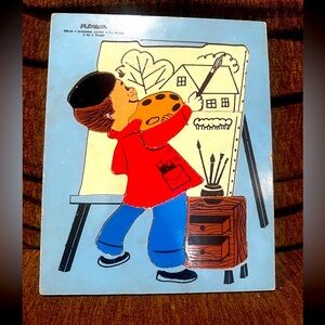 Vintage Playskool Wood Pressed Puzzle budding artist